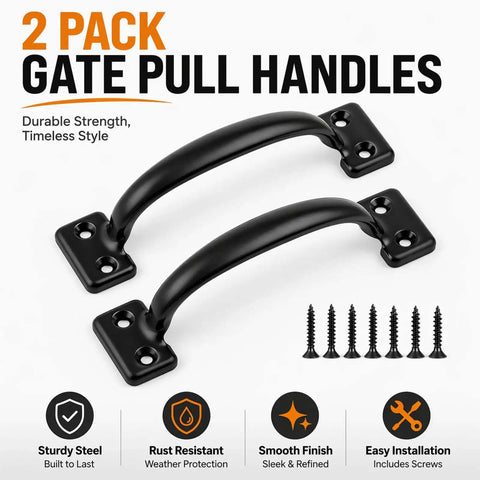 2-pack Beefy Heavy Duty Barn Door Gate Pull Handle Black Zinc Alloy Hardware With Rust Resistant Finish 6.5 Inch with screws