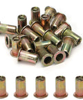 100pcs zinc-plated carbon steel rivet nuts with knurled cylindrical body and flange for 1/4-20 threads