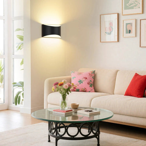 Dope Battery Operated Wall Sconces Set Of 2 With 8000mAh in living room, mounted above sofa, featuring remote and touch dimmer.