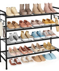 Four Tier Metal Shoe Rack Organizer, 33 Inch Wide With Four Side Hooks, Heavy Duty Shoes Shelf For Closet Front Door Garage Or Dorm