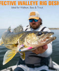 Angler holding fish with Crawler Harness Walleye Rigs With Dual Wing Blade Inline Float Glow Beads Fluorocarbon Worm Harness