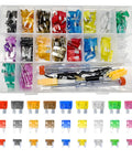 Comprehensive Auto Electric Fuse Assortment Kit With Standard Mini And Low Profile Blades Including Circuit Tester And Fast Puller, 306 pieces in organized box.