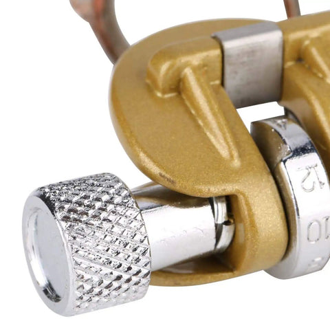 Close-up of Pro Grade Woodworking Saw Set Pliers With Magnifier And Arc Handle Built To Last Zinc And Copper Alloy Sawset Puller