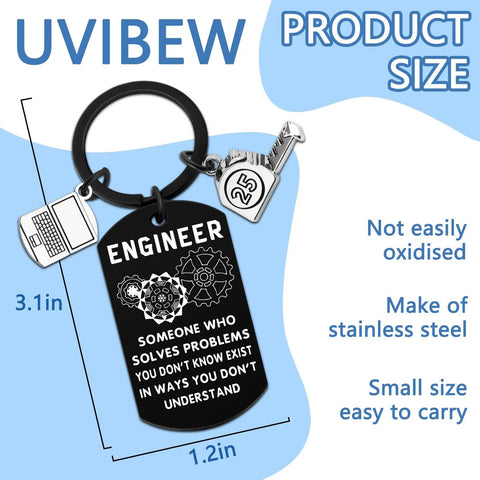 Engraved Engineer Keychain Gift For Men And Students with quote, black stainless steel, 3.1x1.2 inches, perfect accessory