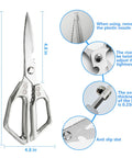 Heavy Duty Kitchen Scissors Stainless Steel Razor Sharp 2.0mm Japanese Stainless Steel Blades For Poultry Bones Herbs And Tough Cuts, Mirror Polished Durability, A Real Workhorse For Everyday Kitchen Tasks. 9.17in stainless steel scissors with 4.8in blade details