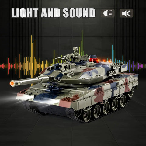 One Twenty Fourth Scale RC Leopard II Battle Tank With Realistic Sound Lights And Smoke Effects 4GHz Military War Toy