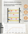 4 Bar Heated Towel Rack For Bathroom, Wall Mounted Electric Towel Warmer With Timer, plug in stainless steel display