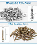 120 Piece Self Drilling Drywall Anchors Kit With Screws Zinc Alloy No Fuss Easy Install Heavy Duty Wall Fasteners For Quick Mounting On Drywall Plaster Or Concrete Surfaces, 60 anchors and 60 screws