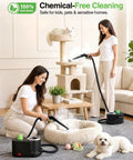 User sanitizing a pet bed with Heavy Duty TaskStar Steam Cleaner With High Pressure For Cleaning Floors And Greasy Grills Powerful 1500W Hot Steam Machine