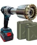 Heavy Duty Electric Crimping Tool For Drum Sealing Automatic Capping Machine For Oil Drums visible with battery and lids.