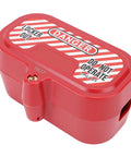 Industrial Plug Lockout Box With Self Locking Design And Integrated Lock Cylinder, red, with 'Danger Do Not Operate' label