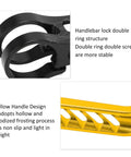 Top Shelf Aluminum Alloy Bicycle Brake Levers Built For A Snappy Pull Feel And Easy Handlebar Adjustments Perfect For Road Mountain Or Folding Bikes Finished In Sleek Matte Gold close-up of a black double ring handlebar lock structure and gold hollow handle design.