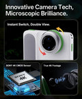 4K Digital Camera With 400X Microscope, 12.3MP BSI CMOS, Autofocus, 3.5 Inch LCD, Compact Point And Shoot For Photography, Cool Kid Friendly Gift For Curious Minds And Young Explorers, white camera with microscope lens and 4K sensor graphic