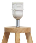 Interlocked Triangular Natural Wood Table Lamp base, white shade holder, sleek modern design for reading and living spaces