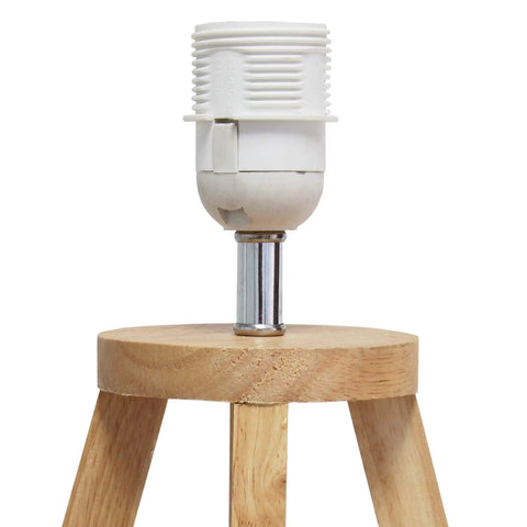 Interlocked Triangular Natural Wood Table Lamp base, white shade holder, sleek modern design for reading and living spaces