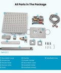 Chrome Polished Shower Faucet Set With 12 Inch Square Rainfall Showerhead parts, including wall mount system and handheld shower.
