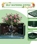 Illustration of Self Watering Tomato Planter With Trellis And Water Level Indicator system showing air flow and water siphon design