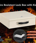 Beefy Fireproof Safe Box With Key Lock For Valuables And Documents, Tough As Nails Fire Resistant Lockbox For Passport Cash And Tablet, Large 13.2 By 11 By 4.13 Inches, Beige