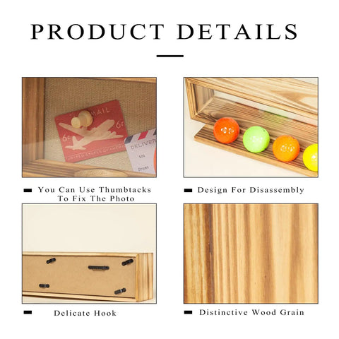 Detail view of Solid Wood Golf Ball Display Case Shadow Box Wall Rack with distinctive wood grain and features.