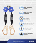 Slick Moving Six Foot Lightweight Technical Self Retracting Lifeline With Tough As Nails Rebar Anchors And Double Jaw Swivel Hooks for secure rooftop work.