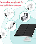 Diagram showing 5W Outdoor Solar Panel for Wireless Security Cameras with USB C and Micro USB compatibility and cameras