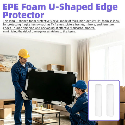 Thickened Foam Corner Protectors Kit With 24 Corner Pads And 8 Foam Strips Plus Roll Stretch Film in use for TV protection
