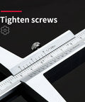 Close-up of 0-200mm Depth Gauge Vernier Caliper For Tight Spaces With Hook, Built Tough Precision Measurement Tool, featuring ruler markings.