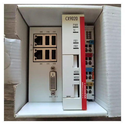 CX9020 0112 Embedded Controller PLC Module For Industrial Automation Built For Plug And Play Ready Performance With A Modular Design And Easy Maintenance Ideal For Food Textile Packaging Home Building Materials And Plastics In Control Systems. front view in box
