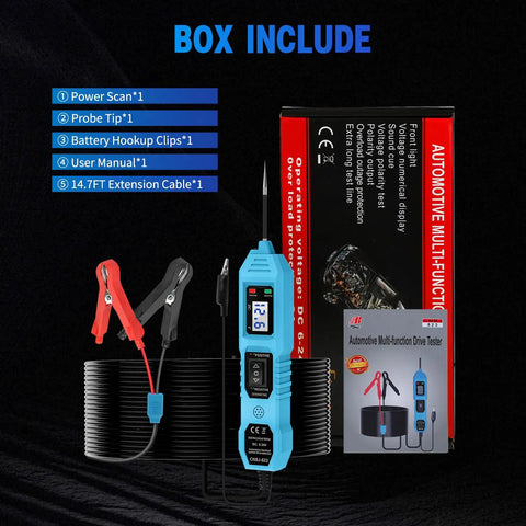 Versatile 6V 12V 24V Automotive Circuit Tester For Cars And Trucks, Fast Short Circuit Finder And Fuse Voltage Tester Light, Continuity Checker, No Guesswork Electric Diagnostic Tool That Makes Car Troubles A Breeze On The Go Blue. Box includes probe, clips, cable