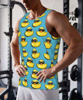 Man wearing Quick Dry Men's Tank Top with Cool Duck Sunglasses Print in gym setting