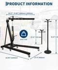 Heavy Duty Two Ton Folding Engine Hoist Paired With Three Quarter Ton Support Stand Rock Solid Steel Construction dimensions and features