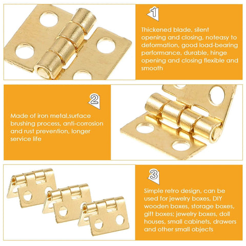 24 Pcs Dollhouse Hinges 10x8mm 180 Degree Stainless Steel Gold Tiny Hinges For Miniature Furniture And Jewelry Boxes With 96 Screws Included By SynHHnergyx