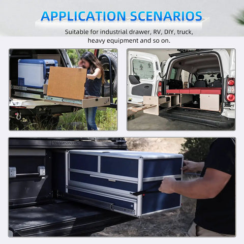 Application scenarios of Beefy Heavy Duty Drawer Slides 470 Lb Load Capacity Full Extension Ball Bearing Side Mount Rails in RV setups