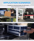 Application of Pair Of Heavy Duty Drawer Slides 490 Lb Capacity Full Extension Ball Bearing Side Mount Rails Built For Industrial Use And RV Cabinets Smooth Quiet Glide For Heavy Loads