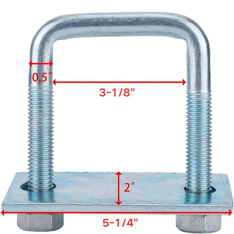 Heavy Duty Leaf Spring Clamp Kit Fits Up To 3 Inch Wide Springs Locks Leaves Tight For Super Axle Torque Control And Sturdy Suspension Stability, 4 Pack U-bolt clamp, steel, 5-1/4 in x 2 in