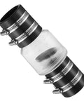1-1/2 in silent check valve with Buna-N couplings, spring-loaded flapper; transparent body with steel hose clamps