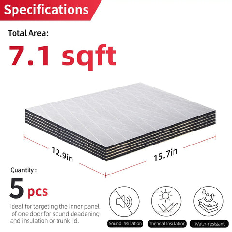 Pro Grade Auto Sound Deadening Mat With 3 Layer Thermal Foil Foam Insulation For Cabin Noise Reduction Heat Blocking Rock Solid Adhesive Backing, size 12.9in x 15.7in, 7.1 sqft, 5 pcs.