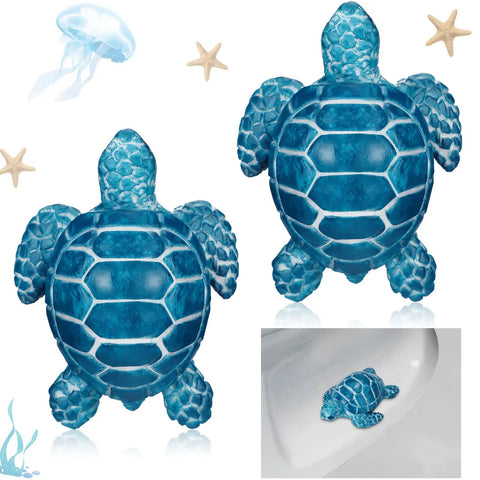 2 Pack Sea Turtle Toilet Bolt Caps Decorative Ceramic Screw Covers for Bathroom Hardware in blue sea pattern