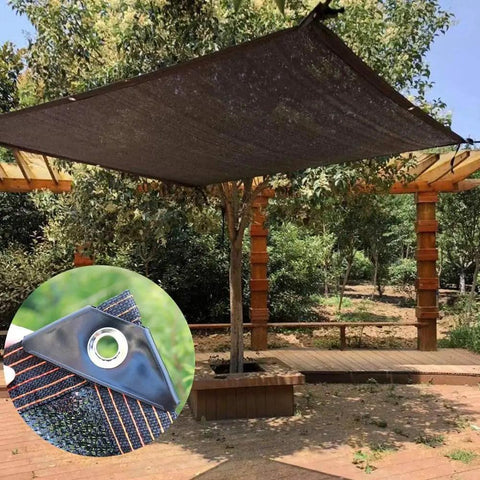 Shade Cloth 70 Percent, 20x20 Ft Heavy Duty Durable Mesh Tarp With Grommets, Taped Edge installed over pergola in garden.