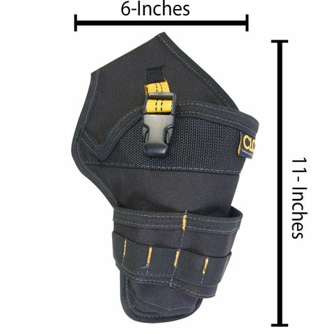 Deluxe Cordless Drill Holster With Durable Poly Construction And Quick Release Safety Strap, Black, 6x11 inches