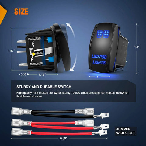 Led Pod Lights With 5 Pin SPST Rocker Switch On Off 12V 20A 24V 10A Jumper Wires For Cars Trucks And RVs Easy Install
