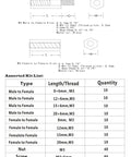 Diagram of M3 Brass Hex Spacer Standoff Kit With Male And Female Nuts And Screws 200 Piece Assortment in Plastic Box Includes 4.7mm Hex