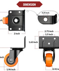 Rock Solid 2 Inch Side Mount Caster Wheels Set Of Four With Reinforced L Bracket dimensions showing size and features for heavy duty use.