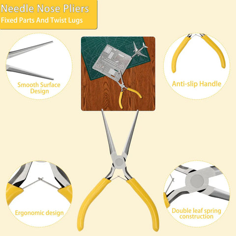 Needle nose pliers from 23 Piece Metal Puzzle Tool Kit For Model Building highlighting features and details.
