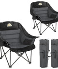 Oversized Padded Camping Chairs Set of 2 for Adults, Heavy Duty Foldable Lawn Chairs With XL Wide Seat and 450LBS Capacity, Black and Grey