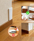White Rubber Corner Protectors Self Adhesive Baseboard Guards on wall corner, showing peel stick installation and coverage.