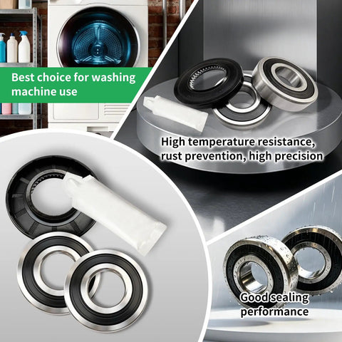 Top Tier Washer Seal Bearing Kit Knockout Durability Heavy Duty Tub Bearings showing parts with rust-resistant seals and lubrication.