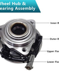 Two Pack Beefed-Up Front Wheel Bearing Hub Assembly 513234 For Jeep Grand Cherokee Commander 2005 2006 2007 2008 2009 2010 4WD RWD Front Left And Right With ABS Sensor 5 Bolt Replacement Kit, labeled view with inner and outer rings, upper and lower flange depicted.
