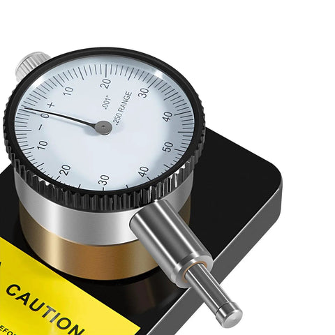 Close-up of Dial Indicator With 360 Degree Rotation And Heavy Magnetic Base For Planers And Woodworking Machinery Built To Last