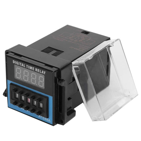 Beefed-Up Time Delay Relay For Industrial Automation And Machinery, Adjustable Cycle Timing, DC 12V Control, Digital Setting, Big Contact Points, Precise Digital Timing For Factory Equipment, black digital time relay with clear cover